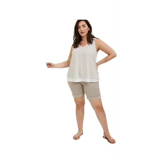 Torrid Womens Size 2 Striped Flowy Tank Top White and Taupe - Picture 6 of 12